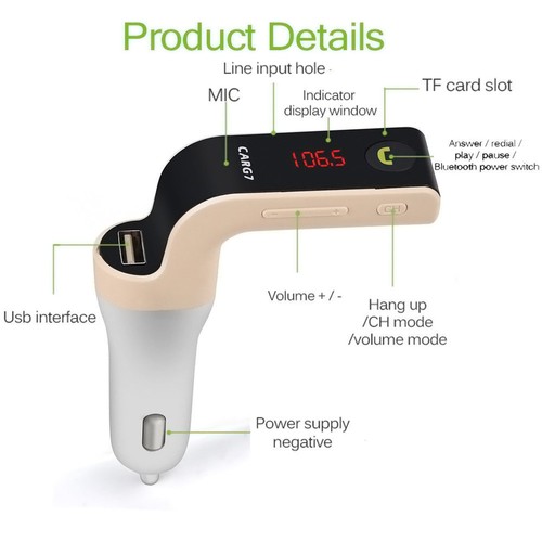 Émetteur Bluetooth FM USB chargeur de voiture adaptateur radio sans fil lecteur MP3 TF - Photo 9 sur 12