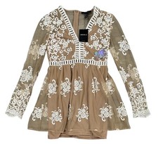 Forever 21 Womens Woven Sheer Embroidered Dress Size Small Nude Creaam Brand New