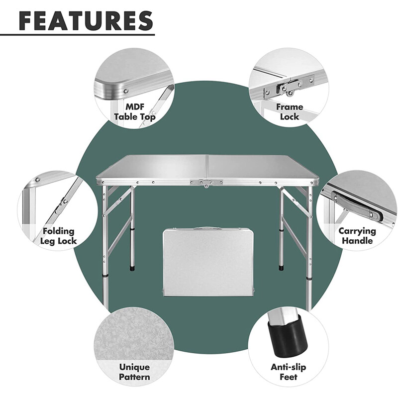 VILLEY 4ft Folding Portable Camping Table Lightweight Table Adjustable