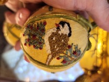 Vintage Home Made Embroidered Ornament 3.5 