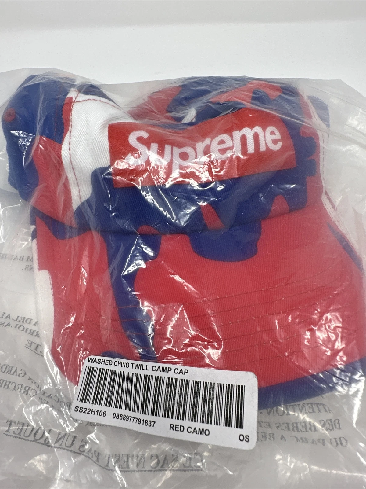 Casquette de camp sergé chinois lavé « camouflage rouge » neuve dans sa boîte SUPREME SS22H106