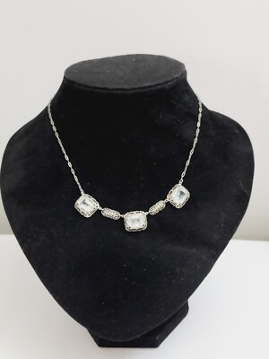Vintage Art Deo Sterling Silver Crystal Necklace