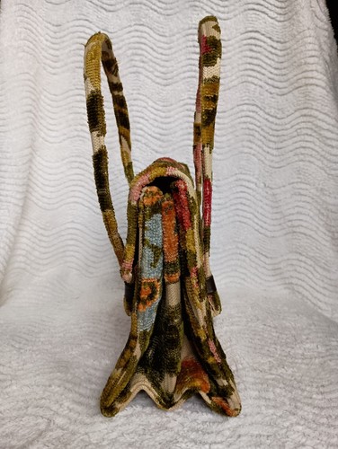 Vintage Chenille Carpet Bag Floral Handbag 9" x 7" Purse Soft Tapestry Granny - Picture 7 of 13