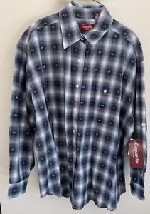 NEW Company One Women's Button Up Shirt Blu/White Plaid w/Gold & Silver Hearts