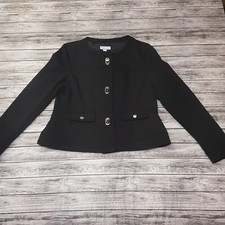 Charter Club Size M Women Petite Jacket Metal Button Twist Black