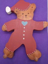 Vintage Nursery Wood Bear Hanger W/Pegs 9 In H Hand Painted