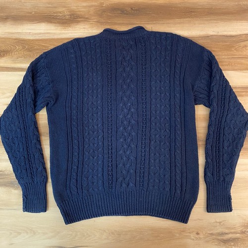 Vintage Structure Sweater Mens Large Navy Blue Cable Knit Roll Neck Fisherman - Picture 11 of 12