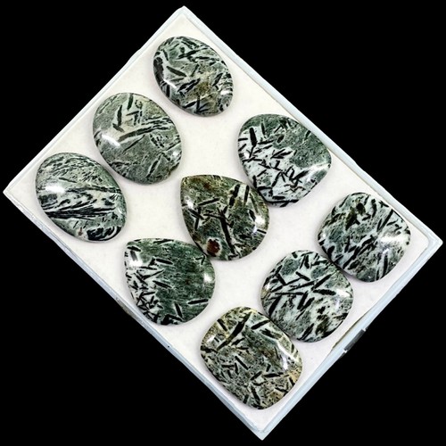 Lotto 9 pezzi pietre preziose cabochon sciolte diaspro naturale Hornblende 29,6-36 mm - Foto 11 di 12