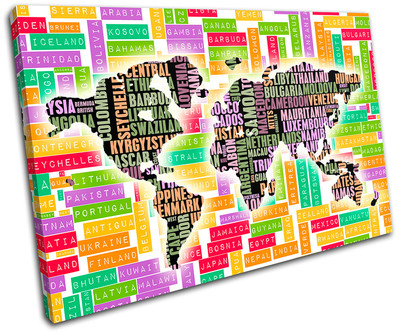 Typography World Atlas Maps Flags SINGLE Leinwand Wand Kunst Bild drucken
