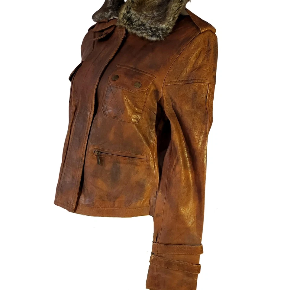 100% Genuine Leather Jacket Women+FREE Leather Wallet Christmas Gift New year - Image 3 of 4