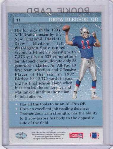 Drew Bledsoe 1993 Upper Deck FOOTBALL ROOKIE CARD New England Patriots STAR RC - Bild 2 von 2