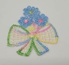 Lot of 12 VTG Embroidered Pastel Spring Flower Bow Lace Sewing Craft Appliques