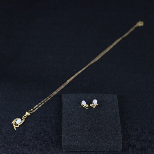 Gold Plated Jewellery Set with Opal Necklace and Earrings (J) #129