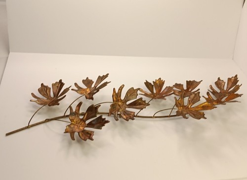 Copper Brass Sculpture Maple Leaf Branch Wall Art 9 Leaves Vtg. 2 Pc. 16" Each - Picture 3 of 7