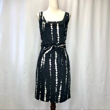 Ann Taylor Factory petite black sheath dress faux bleach dot pattern 2P