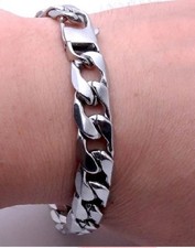 Mens 20cm Stainless Steel Silver Curb Link Chain Bracelet Chunky 12/8/6mm UK C4