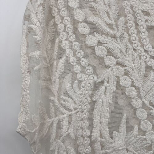 Knapp Studio Top Sheer Ivory Embroidered Lace Short Sleeve Womens Size Medium - Picture 5 of 10