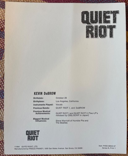QUIET RIOT - PHOTO SET of 3 - 1984 - 8 X 10 - FREEZZ FRAME - NEW - Free Shipping - Picture 5 of 10
