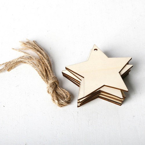 Christmas Wood Carved Chip Snowflake Tree Hanging Hemp Rope Ornament Pendant 10x - Picture 10 of 22