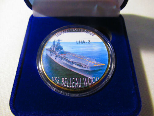 US NAVY - USS BELLEAU WOOD (LHA-3) Challenge Coin w/ Presentation Box - Picture 2 of 12