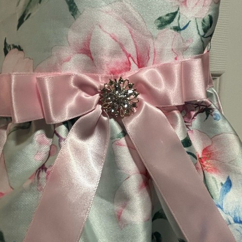 Rare Editions Girls Dress Size 6 Floral With Pink Sash Rhinestone - Picture 2 of 9