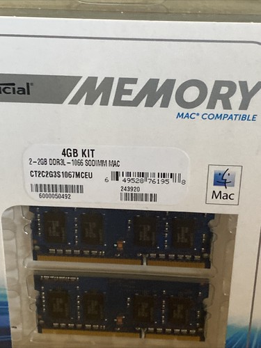 NEW UNOPENED Crucial 4GB Kit (2x2GB) DDR3L 1066Mhz SODIMM Memory RAM For Mac - Picture 2 of 3