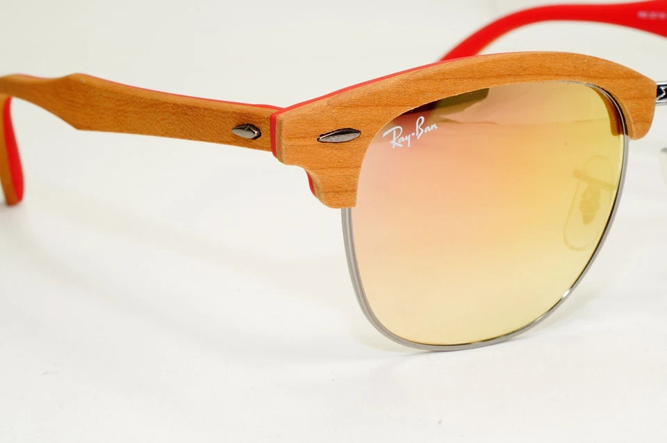 Очки солнцезащитные Ray-Ban Clubmaster деревянные редкие золотистые розовые зеркальные RB 3016-M 1219/7O - Изображение 4 из 4