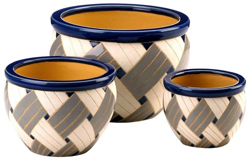 Set of Three (3) Designer ** GEO PRINT PLANTER TRIO ** Drain hole ** NIB - Picture 5 of 12