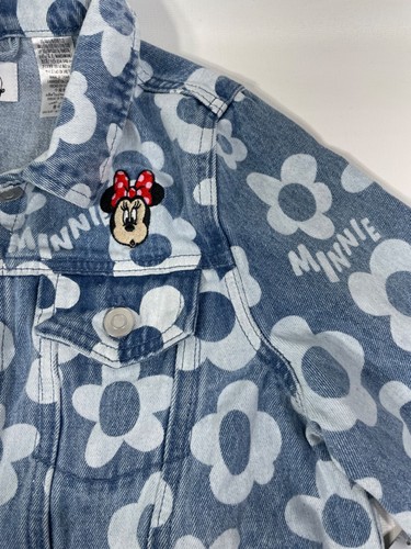 Disney Girls Minnie Mouse Denim Jacket Large Floral Blue - Picture 10 of 11