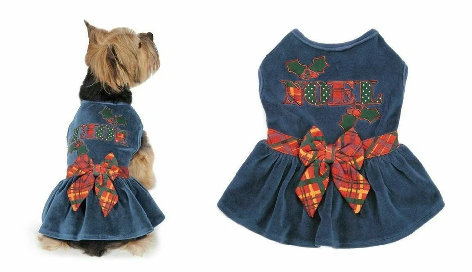 Vestido de Natal Holly Days Velvet Noel Holiday Dog Hanukkah azul xadrez tamanhos diversos - Imagem 3 de 3