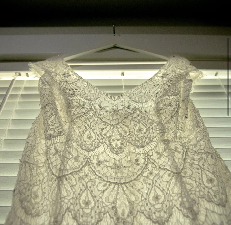 Vestido de novia plus manga gorra con cuentas a mano Foto 4 de 4