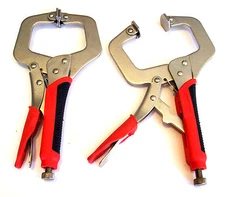 2 CAL-HAWK SUPER GRIP 11" LOCKING VISE C CLAMP PLIERS FLEX PADS WELDING BPL11RA