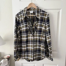 Cabi Seattle Shirt Women's Medium Plaid Flannel Ruffle Button Down Cabincore