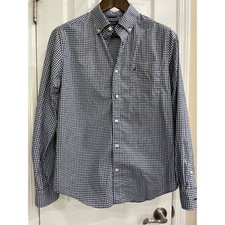 Nautica Classic Fit Blue Gingham Button Down Shirt Small Stretch Cotton