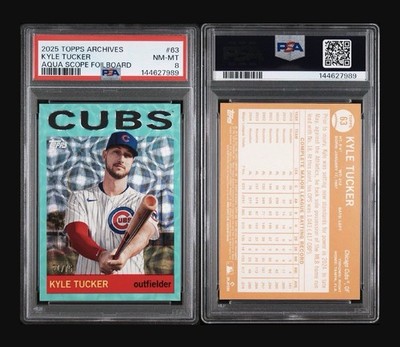 2025 TOPPS ARCHIVES AQUA SCOPE FOILBOARD [#21/75] KYLE TUCKER PSA 8 CARD CUBS
