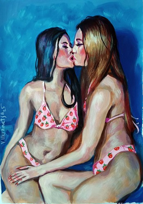 #ad Original Painting A4 Beautiful Woman Otiental Acrylic Artwork 2025 $120.00