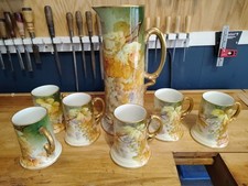 LIMOGES Francia Pintado a Mano Uvas Vientre Taza Jarra Set Firmado