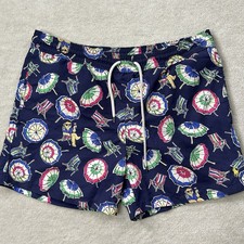 Polo Ralph Lauren Swim Trunks Mens Medium Blue Hawaiian Aloha Floral Polo Bear