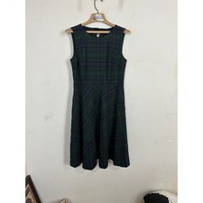 Talbots Plaid Wool Blend Sleeveless Fit Flare Dress Green Navy Purple Size 4