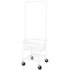 Amazon Basics Rectangular Laundry Hamper Basket Butler Cart with Wheels and H...