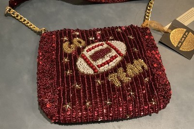 Unbranded Handmade Beaded Burgundy  Go Team  Football Game Day Handbag Purse