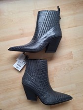 Zara Cowboy Ankle Boots Spitz Stiefeletten Gr. 38 Artnr. 3129/610/004 Dunkelgrau