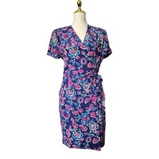 Adrianna Papell 80’s Pure Silk Wrap Dress Purple Pink Floral Side Tie Size 8 Nwt