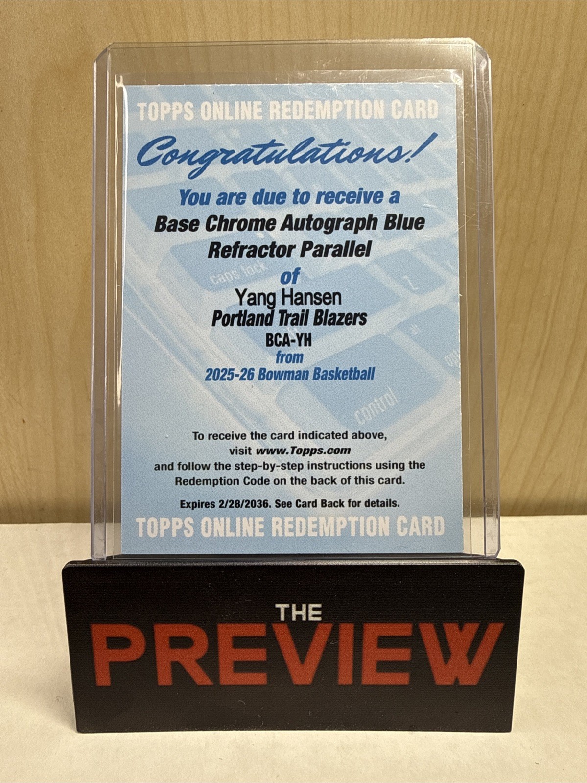 2025 Bowman Chrome Yang Hansen #BCA-YH Blue Refractor /150