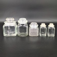 Lot of 5 Square Glass Canisters with Lids Multiple Sizes READ