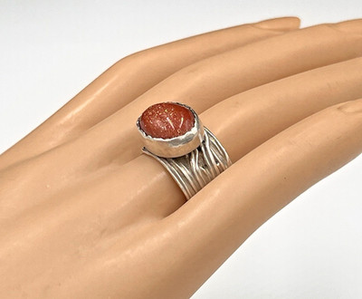 Vtg SILPADA STERLING SANDSTONE RING, Goldstone Chunky Wide, 9.8 grams, Size 6.25