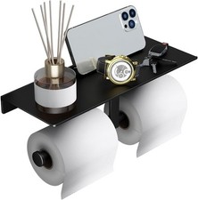 Danpoo Matte Black Toilet Paper Holder with Shelf, Wall-Mounted