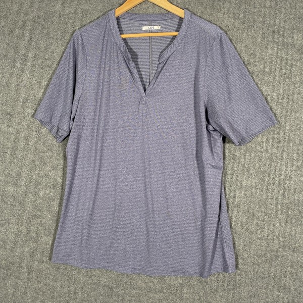 CAPE Shirt Womens 3XL Blue Stripe V Neck Stretch Short Sleeve Tee T-Shirt