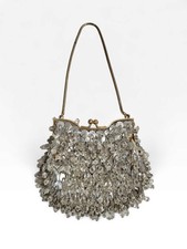 Vintage Hong Kong Mini Beaded Silver Party Kiss Lock Evening Pouch Hand Bag