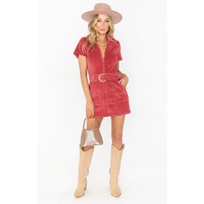Show Me Your Mumu Womens Outlaw Mini Dress Corduroy Zip Front Belted Rose Size S